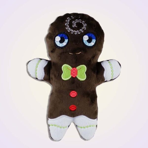Gingerbread boy stuffie ith machine embroidery design