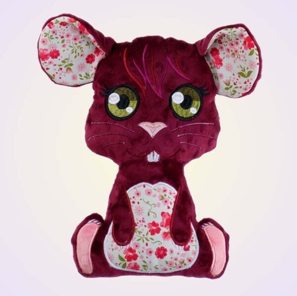 Mouse girl stuffed toy ith machine embroidery design pattern project